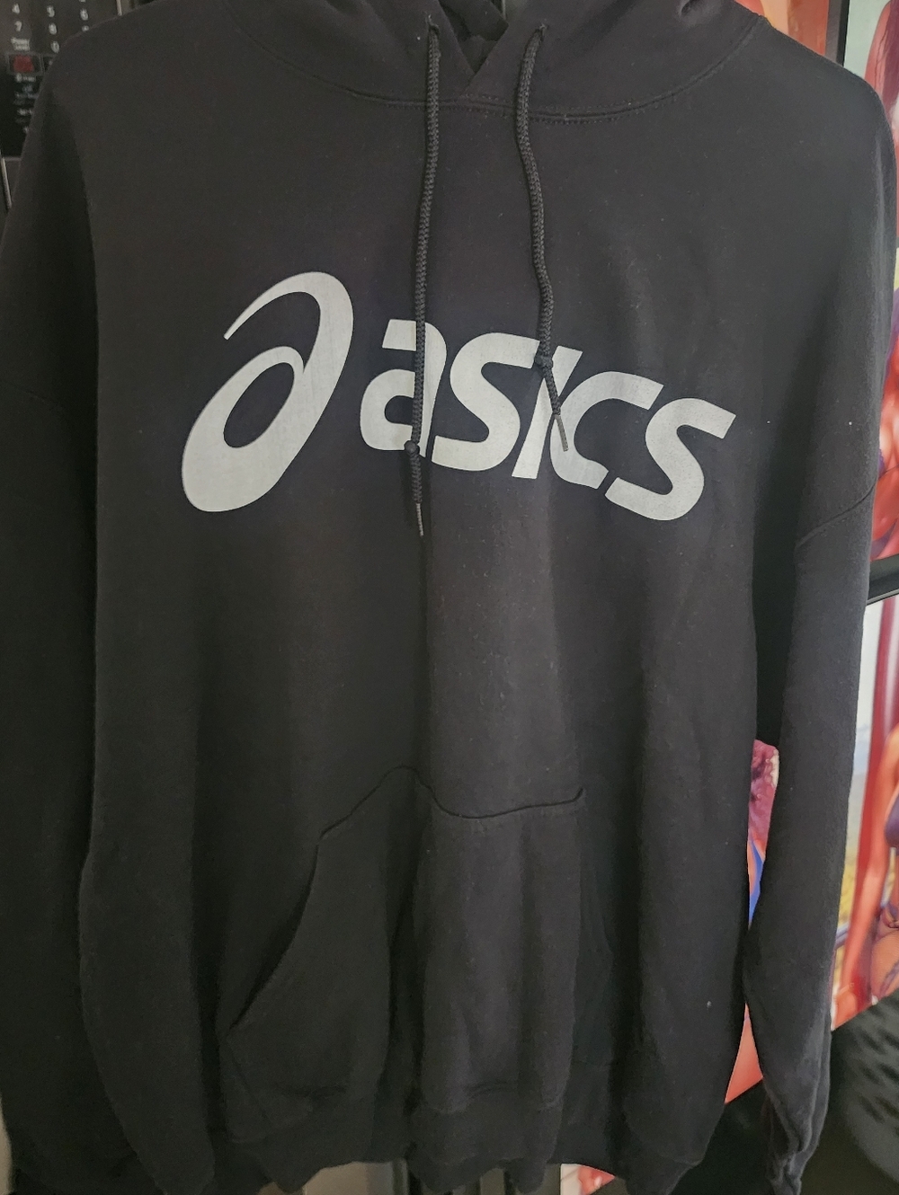 Asics Black Crewneck Hoodie with Large White Logo